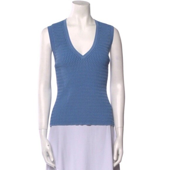 VERONICA BEAR Sid Ribbed Knit Tank Top Sleeveless V-neck Pullover Blue Size XL - Picture 1 of 10